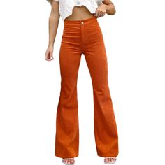 Orange Corduroy Ol High Waist Casual Pants Non-stretch Corduroy Casual Bottoms, Casual Non-stretch Corduroy Bottoms, Full-length Corduroy Bottoms For Fall, Full Length Corduroy Bottoms For Fall, Stretch High Waist Corduroy Pants, Fall Full Length Corduroy Bottoms, Fall Corduroy High-waisted Pants, High Waist Stretch Corduroy Jeans, Non-stretch Corduroy Pants