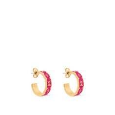 LOUIS VUITTON® - Nanogram Enamel Earrings - Fuchsia Luxury Pink Hoop Earrings, Expensive Jewelry Luxury, Trunk Bag, Spring Sandals, Monogram Pattern, Jewelry Luxury, Expensive Jewelry, Leather Denim, Wallet Pouch