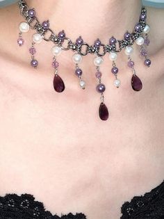 Purple Dragon Pearl Beaded Choker | Jewelry | Three Fleas Blackmilk Clothing, Thigh Chain, Purple Dragon, Choker Jewelry, Store Ideas, Black Milk, Jewelry Choker, Beaded Choker, Silver Pearls