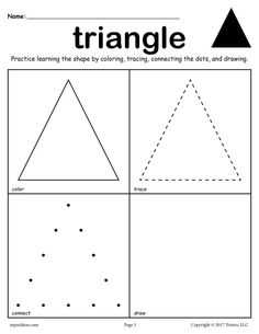 the worksheet for triangle shapes is shown in black and white, with dots on it