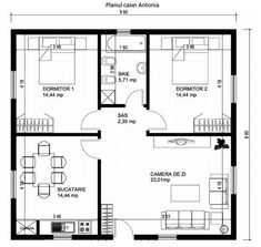 the floor plan for a small house with two bedroom and living room in one area