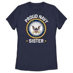 Celebrate your connection to the United States Navy with this striking Women's Navy Proud Sister Logo T-Shirt. Perfect for those who have family in the Navy or simply want to show their support, this t-shirt features:

- Color: Navy Blue
- Size: X-Large
- Material: Cotton blend for comfort and durability
- Gender: Female
- Design: "Proud Navy Sister" in bold white lettering alongside the official United States Navy emblem

This officially licensed apparel is a wonderful way to express pride and Navy Pre-shrunk Tops For Fan Merchandise, Sister Logo, Navy Mom Shirt, Mom Logo, Proud Navy Mom, Navy Sister, Navy Emblem, Mom Graphic Tees, Female Design