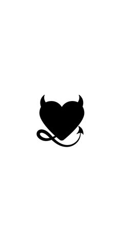 a black and white photo of a heart with horns in the middle, on a white background