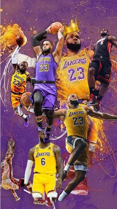 the los angeles lakers basketball team is depicted in this collage