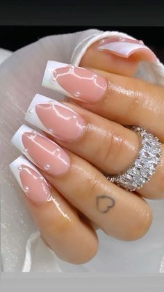 Pearl Gem Nail Designs, White French Tip Nails Pearls, Short French Nails With Pearls, Pearl White Acrylic Nails Square, White French Tip Pearls, White Tips With Pearls, Short White Graduation Nails, Square French With Pearls, Pink Nail Designs With Gems