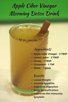 Morning Detox Drink, Apple Cider Vinegar Morning, Vinegar Drinks, Detox Smoothies, Full Body Detox, Curb Appetite, Body Detoxification, Apple Cider Vinegar Drink, Natural Detox Drinks