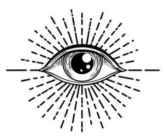 an all seeing eye with rays coming out of the iris, vintage line drawing or engraving