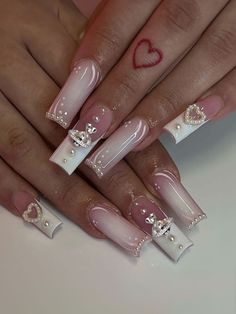 Manicure Tips, Coffin Press On Nails, Unique Acrylic Nails, Nail Swag, Bling Acrylic Nails, Fake Nail, Pink Acrylic Nails, Square Acrylic Nails, Nailed It