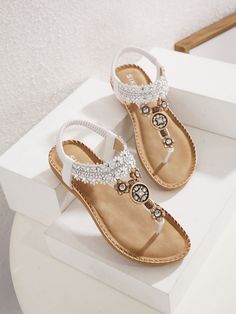 White White Synthetic Sandals With Rhinestones, Adjustable Non-slip White Sandals, Elegant Stone-embellished Summer Sandals, Slip-on Synthetic Sandals With Rhinestones, Airplane Pillow, Synthetic Rhinestone Slip-on Sandals, Comfy Sandals, Rhinestone Sandals, Reindeer Headband