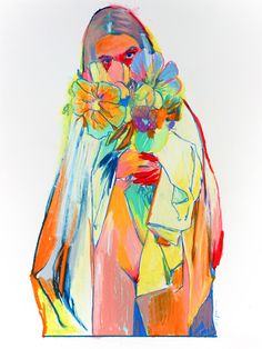 a painting of a woman with flowers in her hand