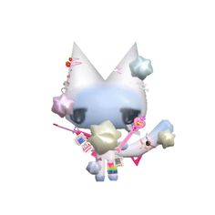 an animal balloon with many items attached to it's head and ears, on a white background