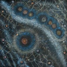 an abstract painting with many circles and stars