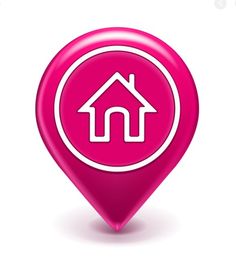 a pink pin with a house on it