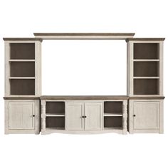 an entertainment center with shelves and cupboards