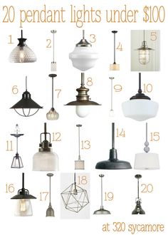 different types of pendant lights under $ 100 for the home decorating project, including lamps and chandeliers