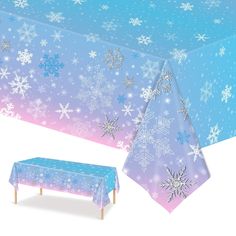 the table cloth has snowflakes on it