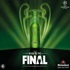 a green beer bottle with the words road to the final on it