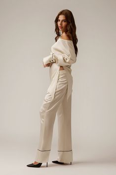 OFF SHOULDER MONOGRAMED SILK TOP | TOP | Kiki de Montparnasse Luxury Feminine Off-shoulder Tops, Luxury Beige Silk Top, Luxury Silk One-shoulder Top, Luxury Silk Tops With Set-in Sleeves, Luxury Off-shoulder Satin Top, Kiki De Montparnasse, Corsets And Bustiers, Silk Pants, Silk Charmeuse