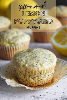 lemon poppy seed muffins with text overlay