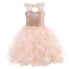 PRICES MAY VARY. Girls rose gold princess dress's style: sleeveless sparkly stretchy rose gold sequins top with layered handmade champagne swirls curly tulle, the fluffy princess dress with lining, halter type style tie around the neck, and the straps are adjustable. Girls birthday dress material: Girls tulle dress is absolutely adorable! It have a reasonable diameter top, with a loose tie (so you can adjust higher/lower as needed to fit your kid), and the bottom is layers and layers of tulle th Fluffy Princess Dress, Gold Tutu Dress, Princess Tutu Dresses, Sneaker Ball, Prom Outfit, Girls Tulle Dress, Girls Tutu Dresses, Kids Party Dresses, Birthday Girl Dress