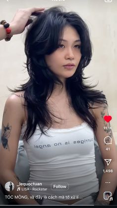 Short Layers With Long Hair, Long Fox Haircut, Fox Haircut Long Hair, Elegant Haircuts For Long Hair, Grunge Haircut Long Straight, Wolfcut For Medium Hair, Asian Haircut Layers, Longer Wolfcut, Long Wolfcut With Curtain Bangs