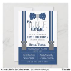 a blue and white birthday card with a bow tie