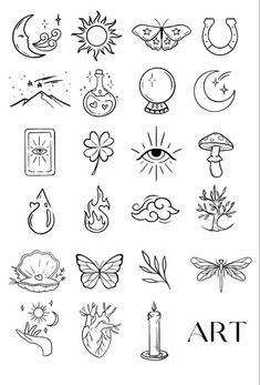 Flash Art Ideas, Minimalist Flash Sheet, Mini Tattoo Stencil, Retro Flash Tattoo, Witchy Flash Art, Simple Patch Work Tattoo Ideas, Flash Tattoo Designs Simple, Small Linework Tattoo, Mini Drawings Doodles