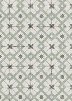 a white and gray tile pattern with small squares in the center, on a light green background