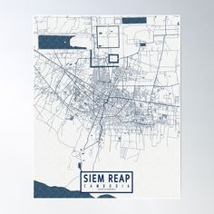 a blue and white map of the city of seismreap, germany poster