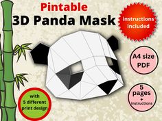 a panda mask with 5 different print designs and instructions to make it look like an animal