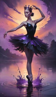 a painting of a ballerina dancing in the water with her hands on her hips