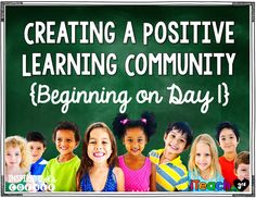 children standing in front of a chalkboard with the words learning community beginning on day