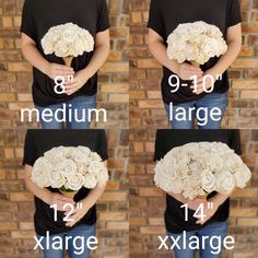 four pictures showing how to arrange the flowers in different sizes and shapes for bouquets