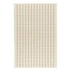 a beige and white checkered rug on a white background with no one in it