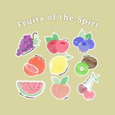 fruits of the spirit by david size 1 sticker sheet on a light green background