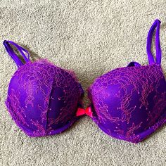 Never Used, Like New Condition. Gorgeous Very Sexy Push Up Bra With Hot Pink Eyelash Lace Detail. The Color Is A Pretty Bright Purple. Soft Fabric And Push Up Padding. Bundle & Save!!! Purple Push-up Bra With Padded Cups, Fitted Purple Bra With Padded Cups, Victoria's Secret Purple Bra For Party, Victoria's Secret Purple Party Bra, Purple Underwire Bra With Lined Body, Victoria's Secret Purple Bra With Built-in Bra, Victoria's Secret Purple Padded Bra, Victoria's Secret Purple Underwire Bra, Victoria's Secret Lavender Underwire Bra