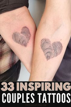 two people with tattoos on their arms and the words 33 inspiring couples tattoos