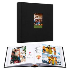 an open photo book with pictures inside