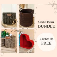 the crochet pattern bundle includes four baskets