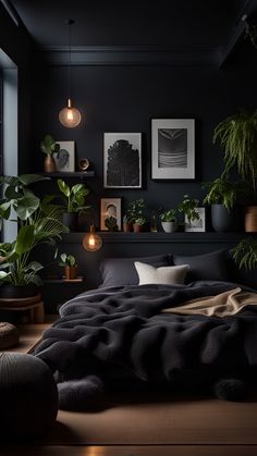 Midnight Sanctuary: Tranquil Black Bedroom Retreats Koti Diy, Black Bedroom Decor, Farmhouse Vibes, Fluffy Cushions, Black Bedroom, Home Decor Online, Contemporary Chic, Master Bedrooms Decor