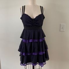 Great Condition, Fits Xs /S Lavender Tiered Party Dress, Gothic Purple Party Dress, Purple Gothic Party Dress, Purple Fitted Tiered Dress, Purple Fitted Tiered Mini Dress, Fitted Purple Tiered Mini Dress, Gothic Fitted Purple Dress, Purple Tiered Mini Dress With Ruffles, Purple Gothic Dresses With Ruffles