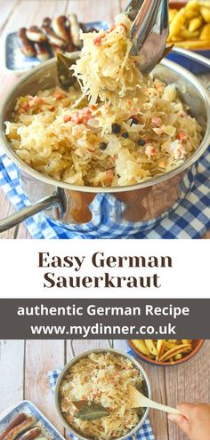 Learn how to make this authentic German Sauerkraut Recipe with bacon, carraway seeds, and juniper berries. This homemade cooked sauerkraut will be perfect for any Oktoberfest Party and is the ideal side dish to pork, bratwurst, or portato noodles. Check out this easy recipe How To Cook Sauerkraut, Best Ever Saurkraut, Saurkraut Recipes German, Sauerkraut Recipes Homemade, Bratwurst And Sauerkraut Recipes, Oktoberfest Sauerkraut, German Sauerkraut Recipes, Sourkrout Recipes, German Recipes Authentic