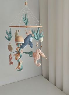 Baby Mobile Ocean, Marine Decor in the Children's Room, Ocean Decor, Marine Mobile, Whale, Turtle, Corals, Jellyfish - Etsy Island Theme Nursery, Boho Under The Sea Nursery, Whale Shark Nursery, Sealife Nursery Ideas, Baby Room Sea Theme, Nursery Sea Theme, Nursery Beach Theme, Under The Sea Baby Room, Ocean Nursery Girl