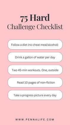 a pink background with the words 7 hard challenge checklist on it and an image of a