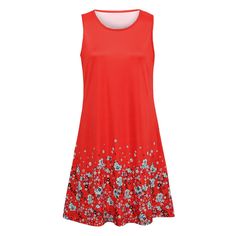 Gender: Women Silhouette: A-Line Dresses Length: Above Knee, Mini Neckline: O-Neck Sleeve Style: Tank Season: Summer Model Number: sundress Sleeve Length(cm): Sleeveless Waistline: Natural Material: Polyester,Spandex Pattern Type: Print Decoration: None Style: Casual Stretch Sleeveless Floral Print Dress For Beach, Beach Sleeveless Stretch Dress With Floral Print, Red Stretch Sleeveless Dress For Summer, Summer Stretch Floral Print Sundress, Casual Red Sleeveless Dress For Beach Season, Stretch Sleeveless Sundress For Vacation, Stretch Sleeveless Sundress, Women Silhouette, Loose Mini Dress