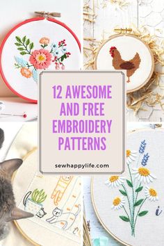 there are many different embroidery patterns on this page and the text reads, 12 awesome and free embroidery patterns