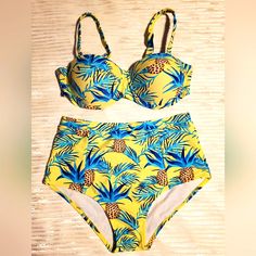 Nwt Cupshe Bikini Set With Hight Waist Bottom. Bright, Adorable Tropical Pineapple Pattern. Size Small. So Cute. Top Will Fit Full B/C+ Cup Size. See Pictures For Accurate Sizing And Measurements. Please Ask All Questions Prior To Purchase. Thank You. Tropical Yellow Swimwear For Beach Season, Yellow Tropical Swimwear For Vacation, Yellow Beachy Swimwear For Pool, Yellow Underwire Swimwear For Beach, Yellow Tropical Print Swimwear For Poolside, Yellow Tropical Print Swimwear For Vacation, Yellow Tropical Print Swimwear For Sunbathing, Yellow Swimwear For Poolside Vacation, Yellow Tropical Swimwear For Pool