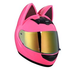 a pink helmet with cat ears on it