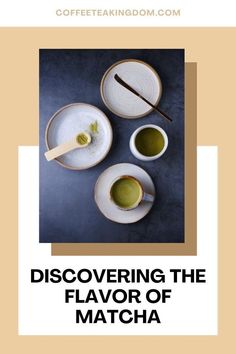 the cover of discovering the flavor of matcha, with two bowls and spoons