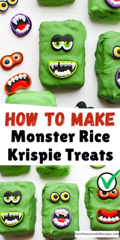 how to make monster rice krispie treats with text overlay that reads, how to make monster rice krispie treats